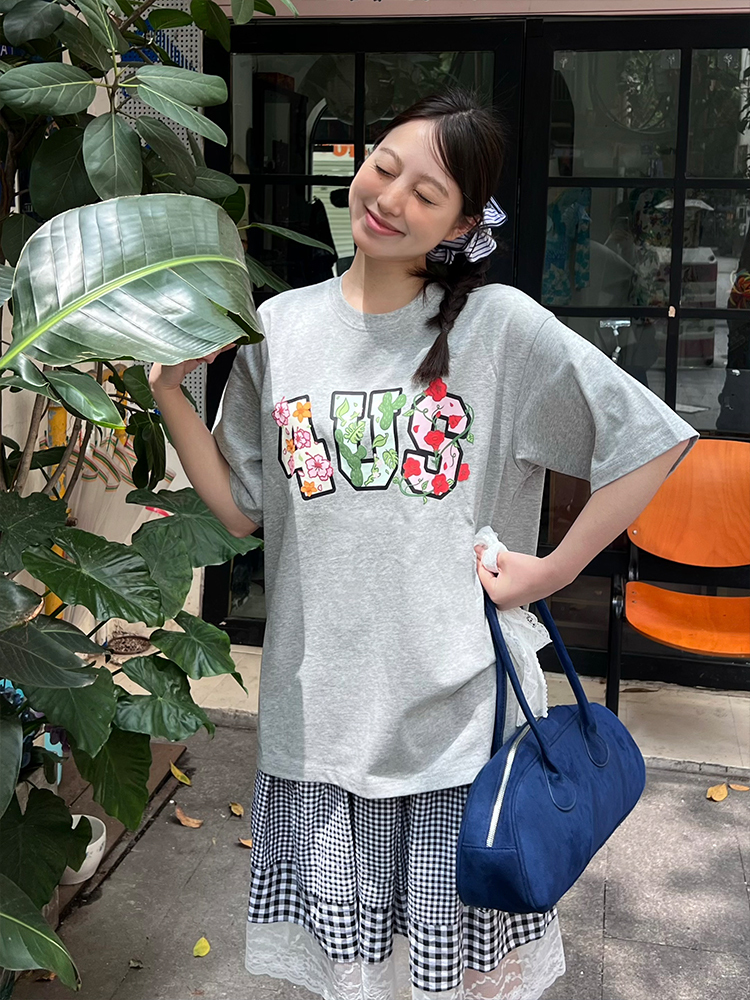 Floral Cactus Morning Glory Embroidered Short Sleeve Loose Unisex T-Shirt - Spring Summer 90s Vintage Style