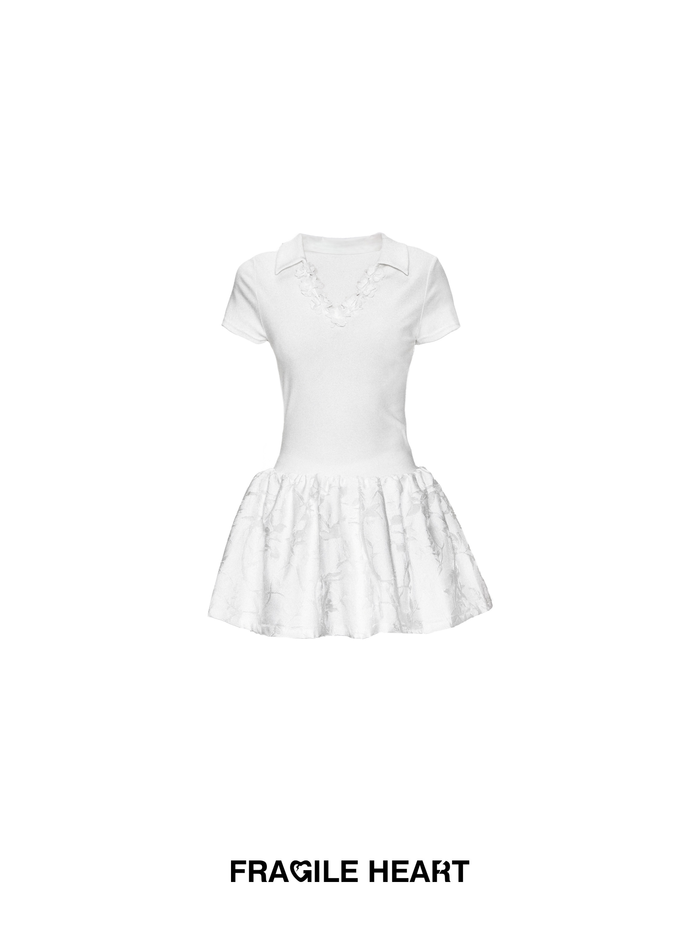 Floral Dress with Polo Collar and Three-Dimensional Design - Women's Summer Daytime Dress, Perfect for Y2K and 90s Styles