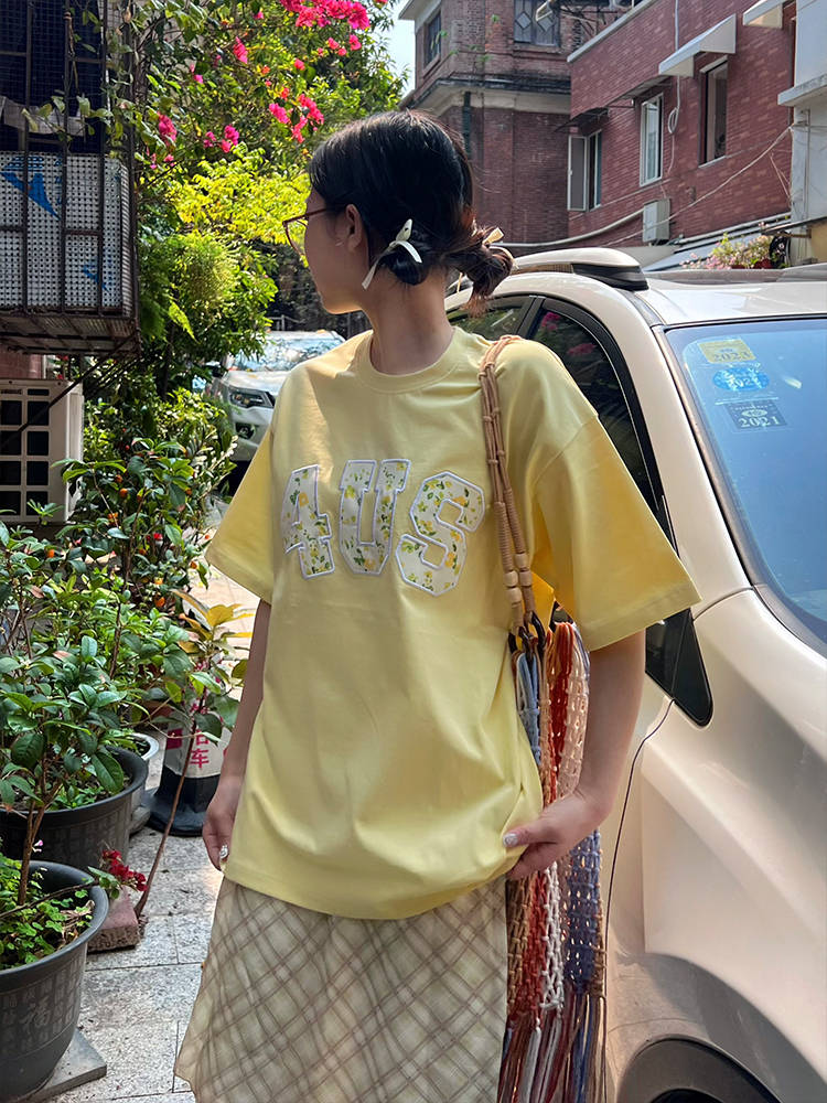 Floral Embroidered Patchwork Loose T-Shirt for Couples - Spring Summer National Trend Short Sleeve Tee