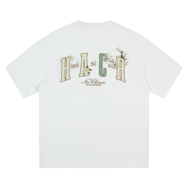 Floral Embroidery Patch Couple Loose Short Sleeve T-Shirt - 2025 Summer Style, Y2K Inspired Fashion for Trendy Looks