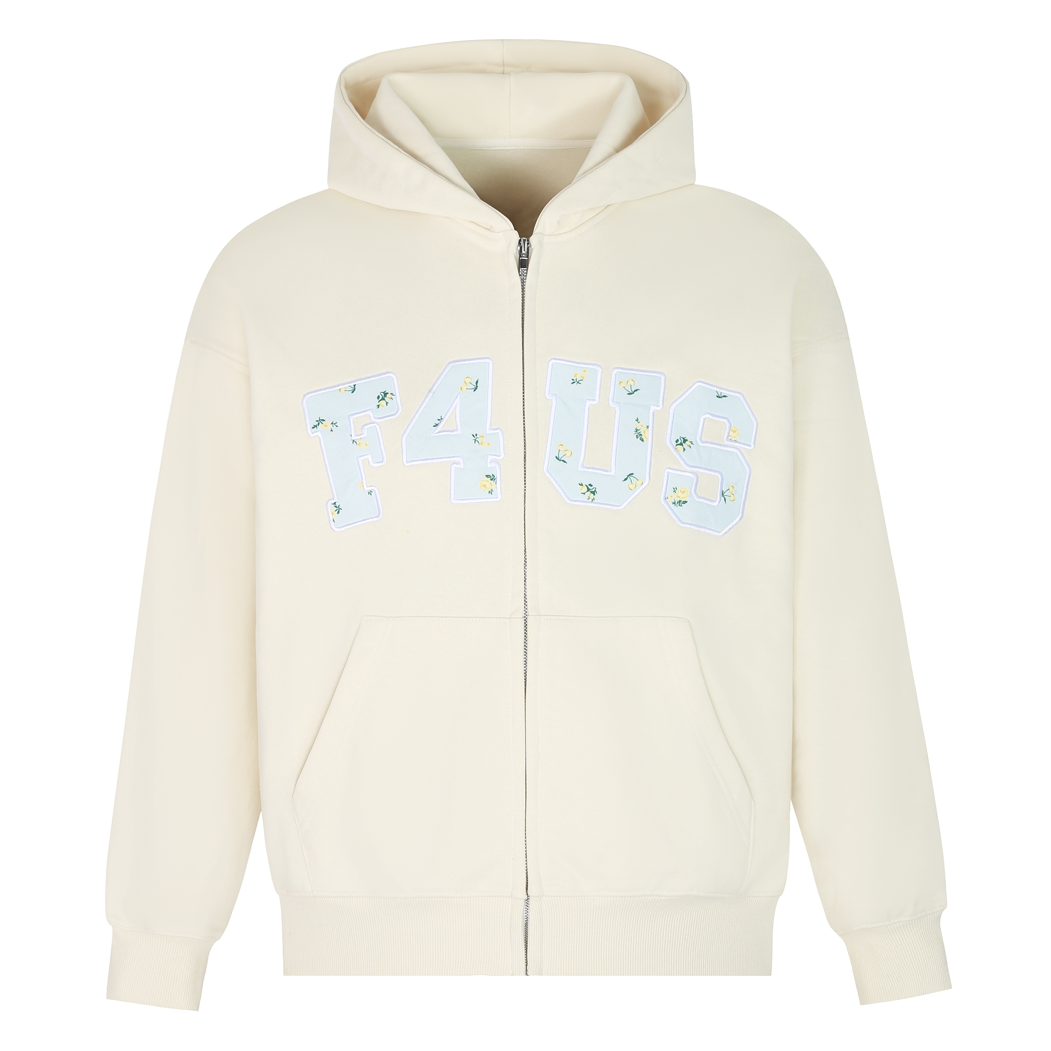 Floral Embroidery Zipper Hoodie Jacket for Couples - Loose Fit Autumn and Winter National Trend Outerwear