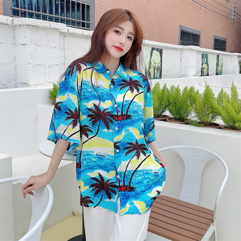 Floral Hawaiian Short Sleeve Shirt for Women - Casual Loose Cotton Silk Blouse, Versatile Beachwear Top, Summer Style