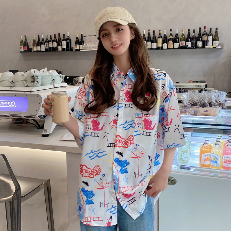 Floral Hawaiian Short Sleeve Shirt for Women, Loose Hong Kong Style Top, Unique Beachwear, Trendy Summer Fashion
