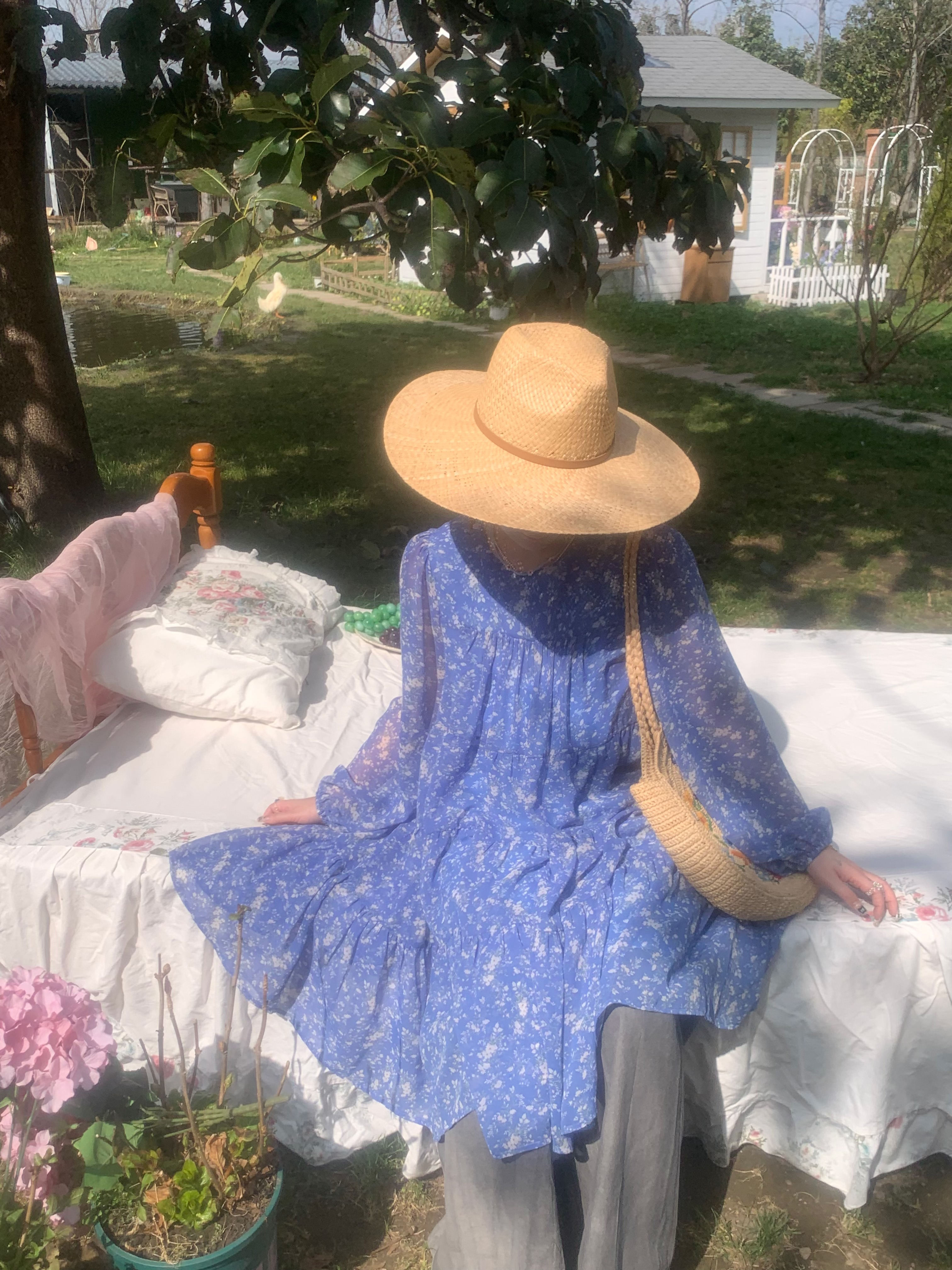 Floral Long Sleeve Chiffon Dress for Women - Spring Loose Puff Sleeve Cake Dress, Vintage Flower Dance Style, Perfect for Spring Events