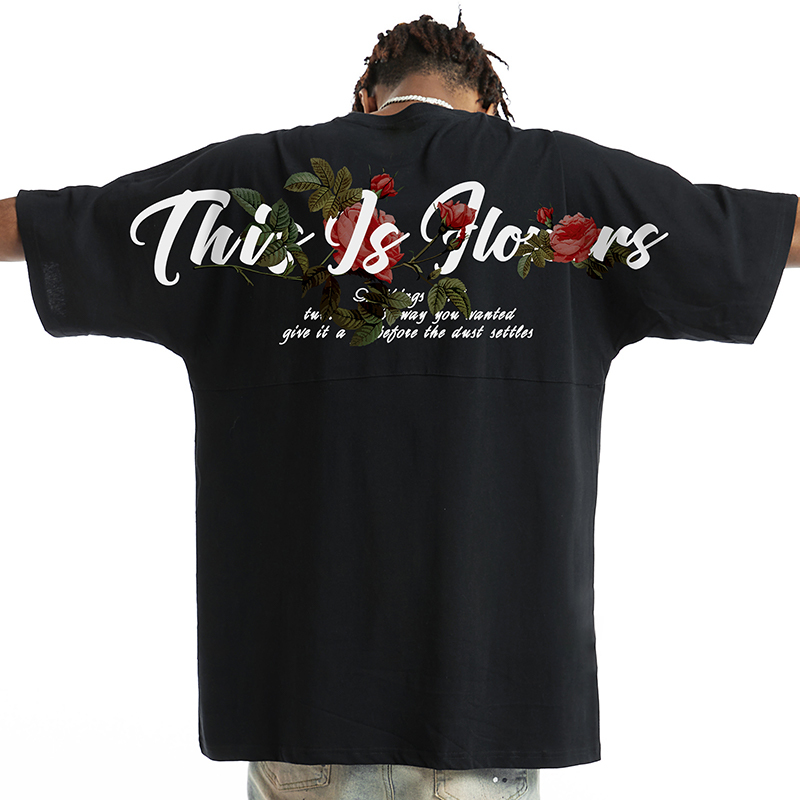 Floral Oversized Short Sleeve T-Shirt for Men - Trendy Loose Batwing Top for Summer, American High Street Style