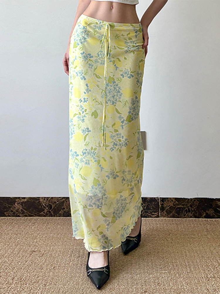Floral Print Low Waist Straight Tube Skirt - Summer Fresh Atmosphere, Trendy Y2K Style, Perfect for Casual Outings
