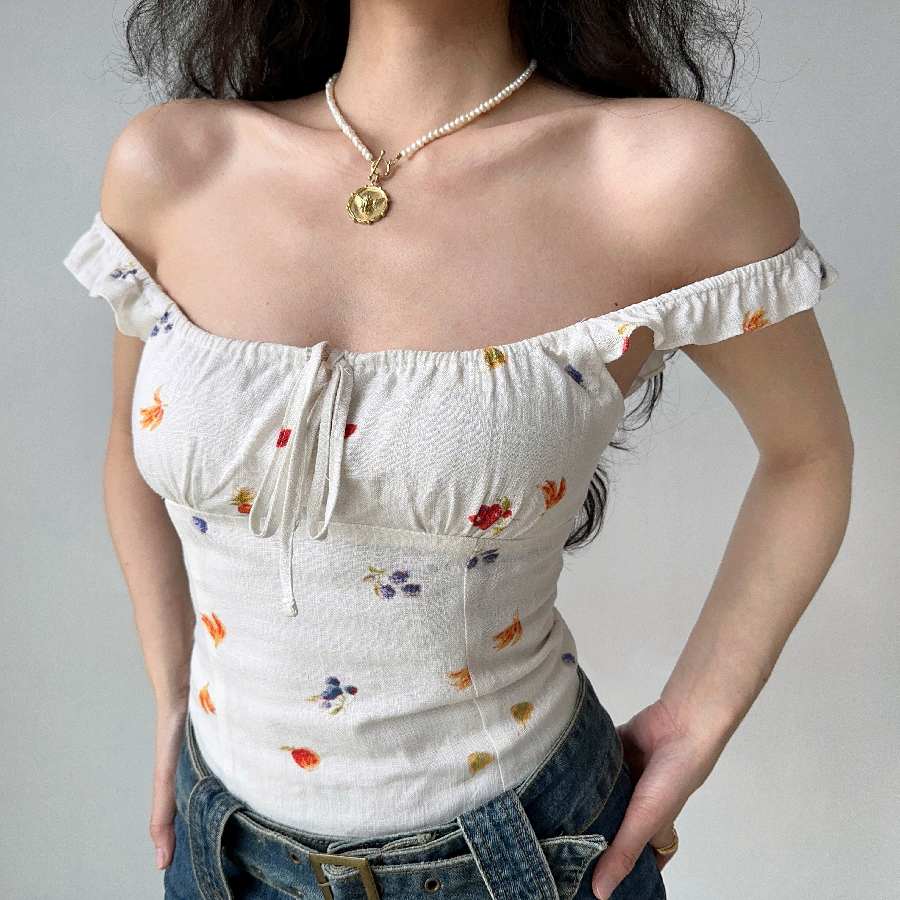 Floral Print One-Shoulder Camisole Top for Women - DIY European American Style Summer Short Tie Top