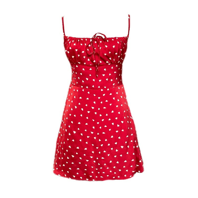 Floral Satin Heart Slip Dress for Women - Sexy Acetic Design, Summer Style, Perfect for Y2K and French Fashion Lovers