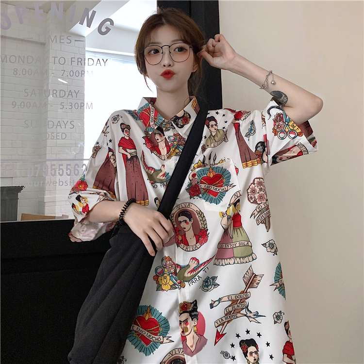 Floral Short Sleeve Shirt for Women - Hawaiian Beach Top, Retro Hong Kong Style, Loose Fit, Summer Fashion Essential