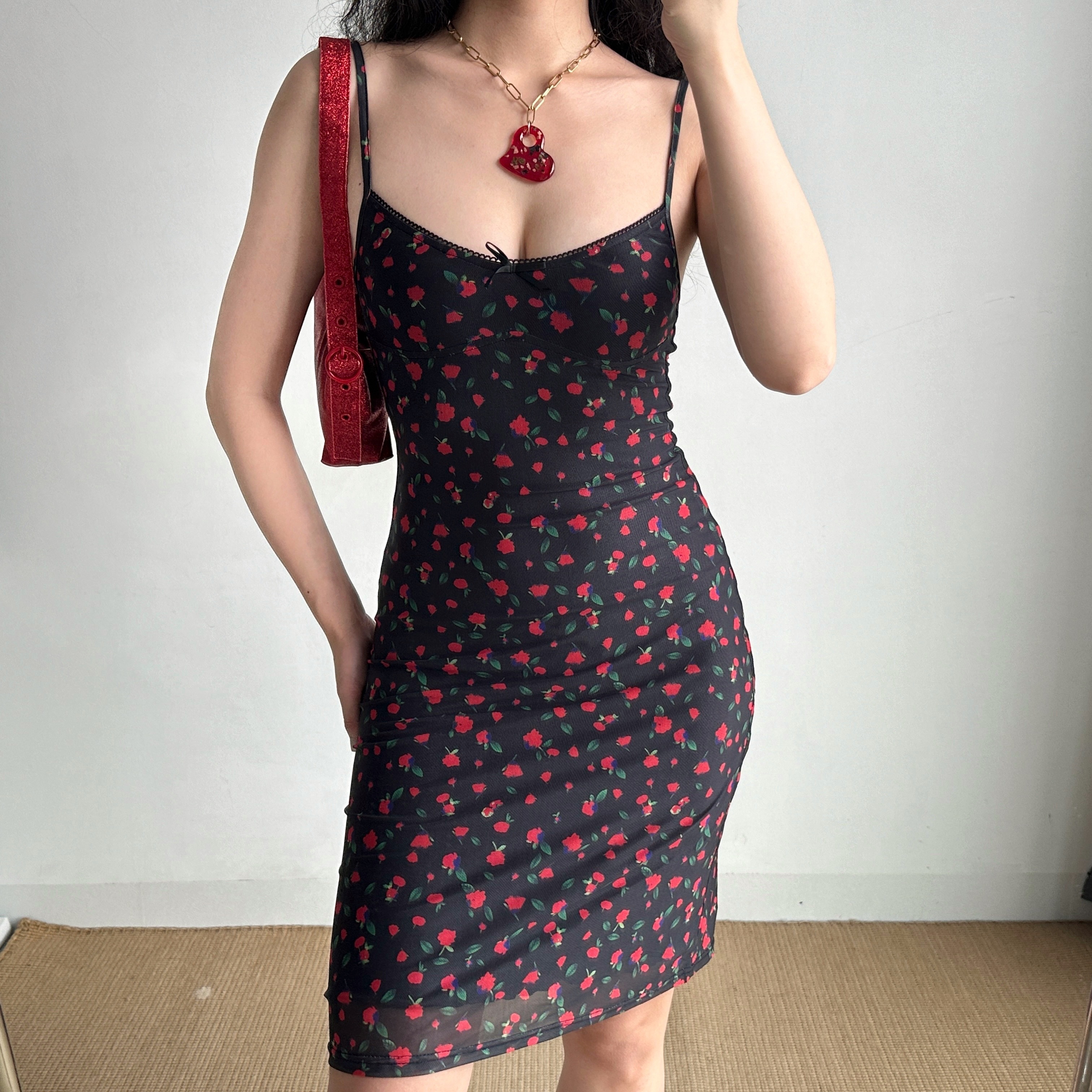 Floral Spaghetti Strap Bodycon Mini Dress - Custom-Made European & American Style, Summer Slim Fit for Hot Girls, 90s Inspired