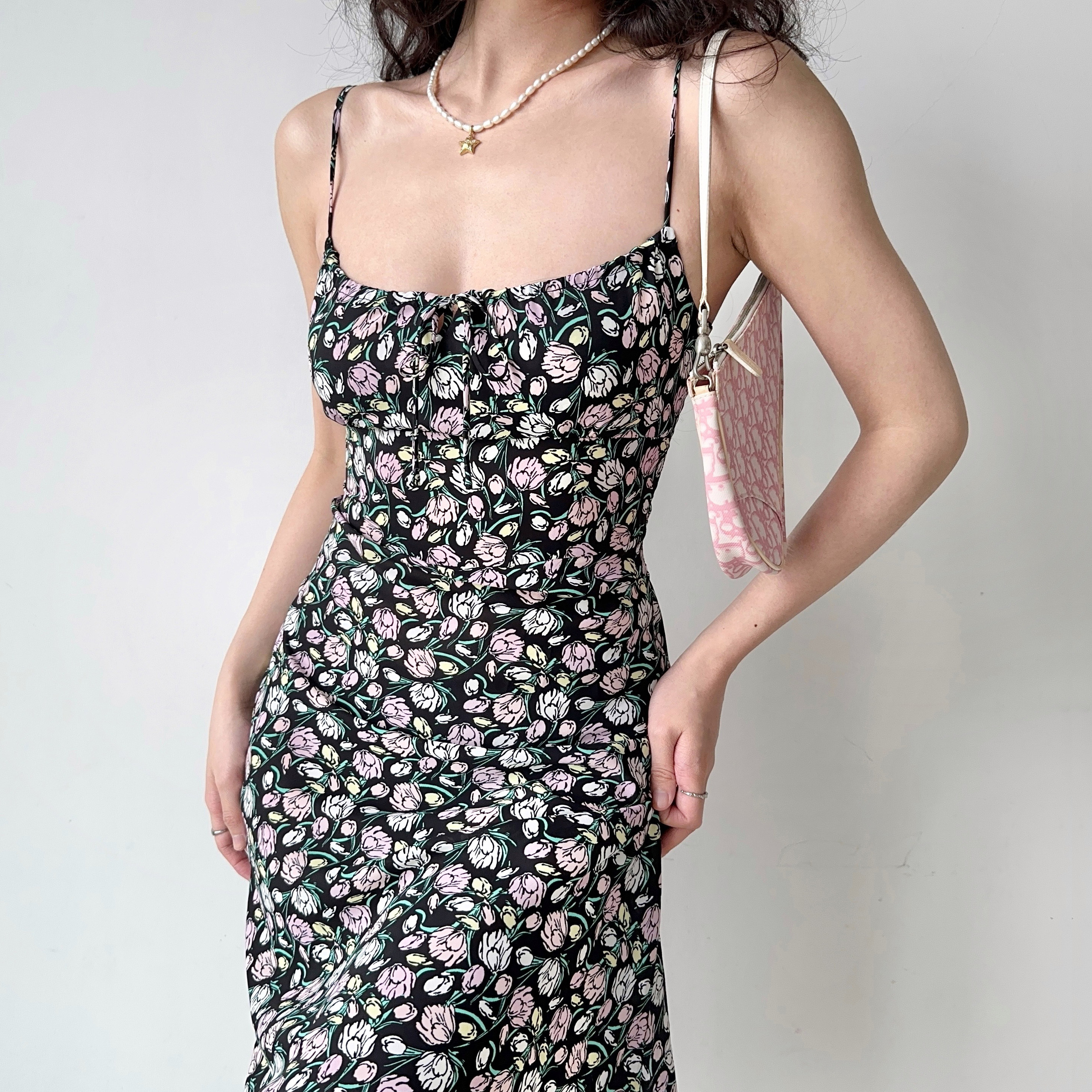 Floral Spaghetti Strap Dress for Women - Summer Vacation Beach Bodycon Dress with Waist-Defined Silhouette - European & American Style