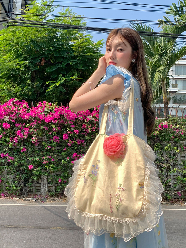 Flower Butterfly Lace Pearl Shimmering Crossbody Bag - Women's Vintage Summer Large Capacity Shoulder Bag