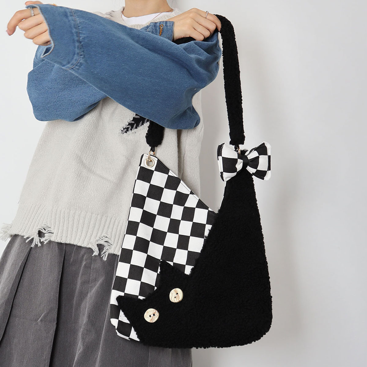 Fluffy Cat Shoulder Bag - Large Capacity Furry Crossbody Purse - Cute Niche Style for Cat Lovers