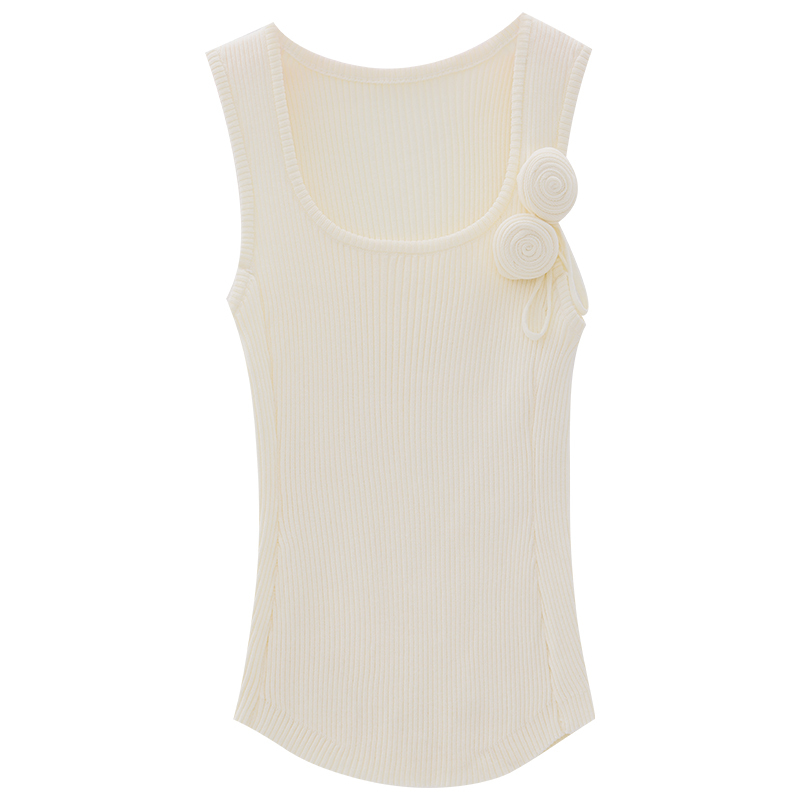 Fragrant Rose Sleeveless Knitted Vest for Women - Slim Fit, Figure-Flattering Top, Floral Design, Perfect for 90s and Y2K Style