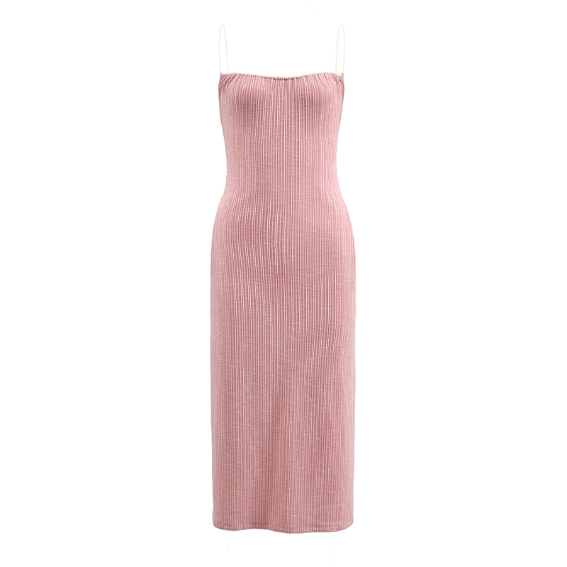 French Pink Spaghetti Strap Dress for Women - Bodycon Slim Fit with Split Skirt - Chic Y2K Style Outfit