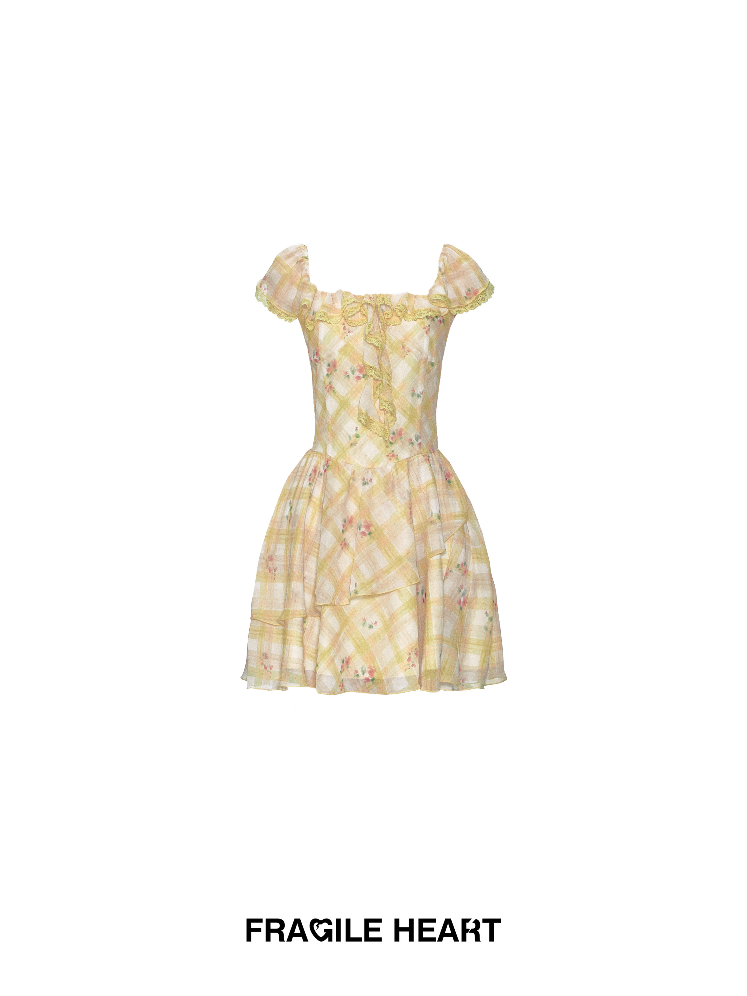 French Ruffled Floral Plaid Dress - Romantic Vacation Style, 90s Inspired, Perfect for Summer Getaways