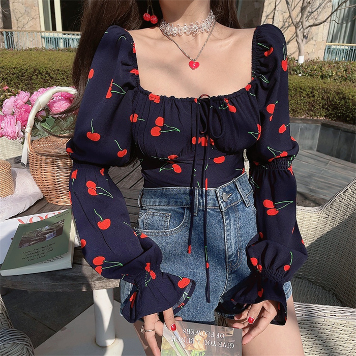 French Square Neck Lantern Sleeve Drawstring Waist Vacation Blouse Top - 2025 Fashion Trend for Effortless Style