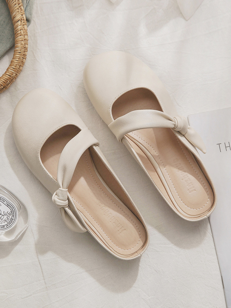 French Style Sheepskin Slip-On Open-Toe Half Slippers for Women – Summer Outdoor Footwear, Trendy 2025 Design