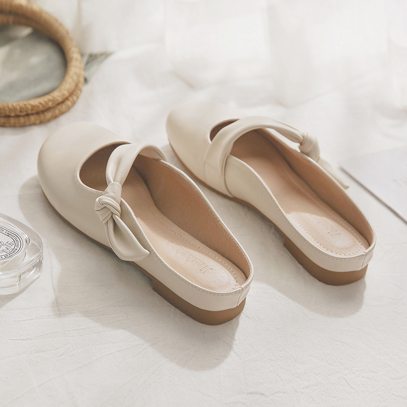 French Style Sheepskin Slip-On Open-Toe Half Slippers for Women – Summer Outdoor Footwear, Trendy 2025 Design