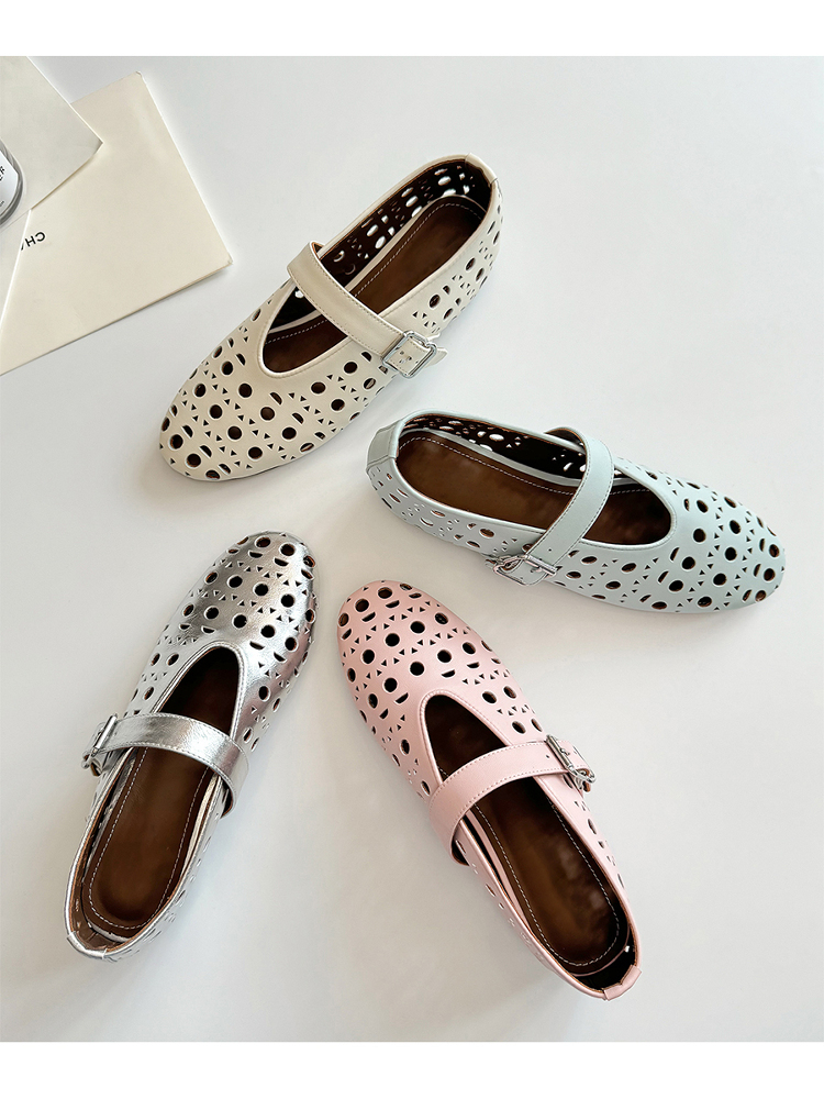 French Style Women's Sheepskin High-Heeled Sandals with Breathable Hollow Round Toe and Single Strap - Chic Summer Footwear