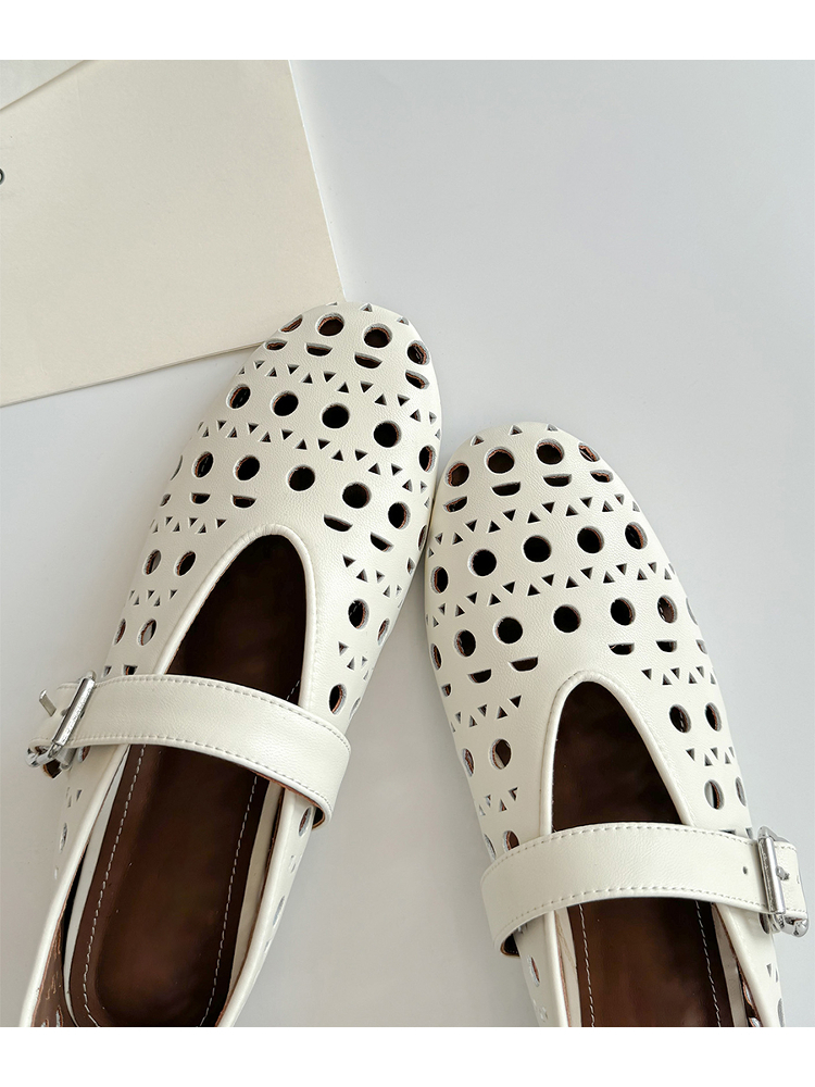 French Style Women's Sheepskin High-Heeled Sandals with Breathable Hollow Round Toe and Single Strap - Chic Summer Footwear