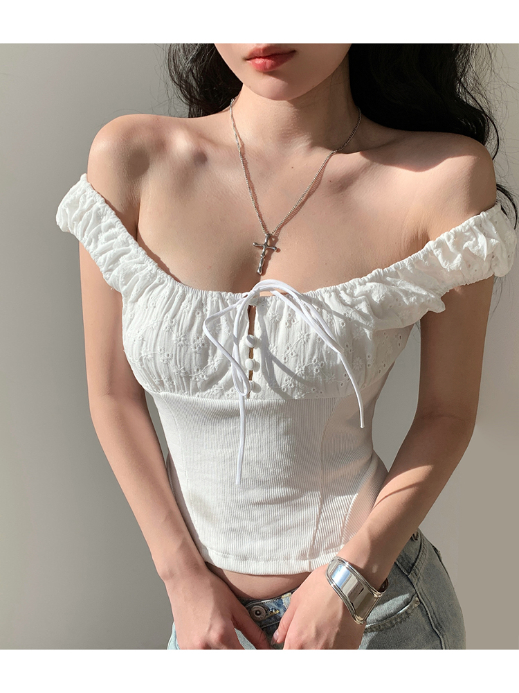 French Vintage Embroidered Hollow Out Tie Waist Slimming Camisole Top for Women - Perfect for Vacation and Y2K Style