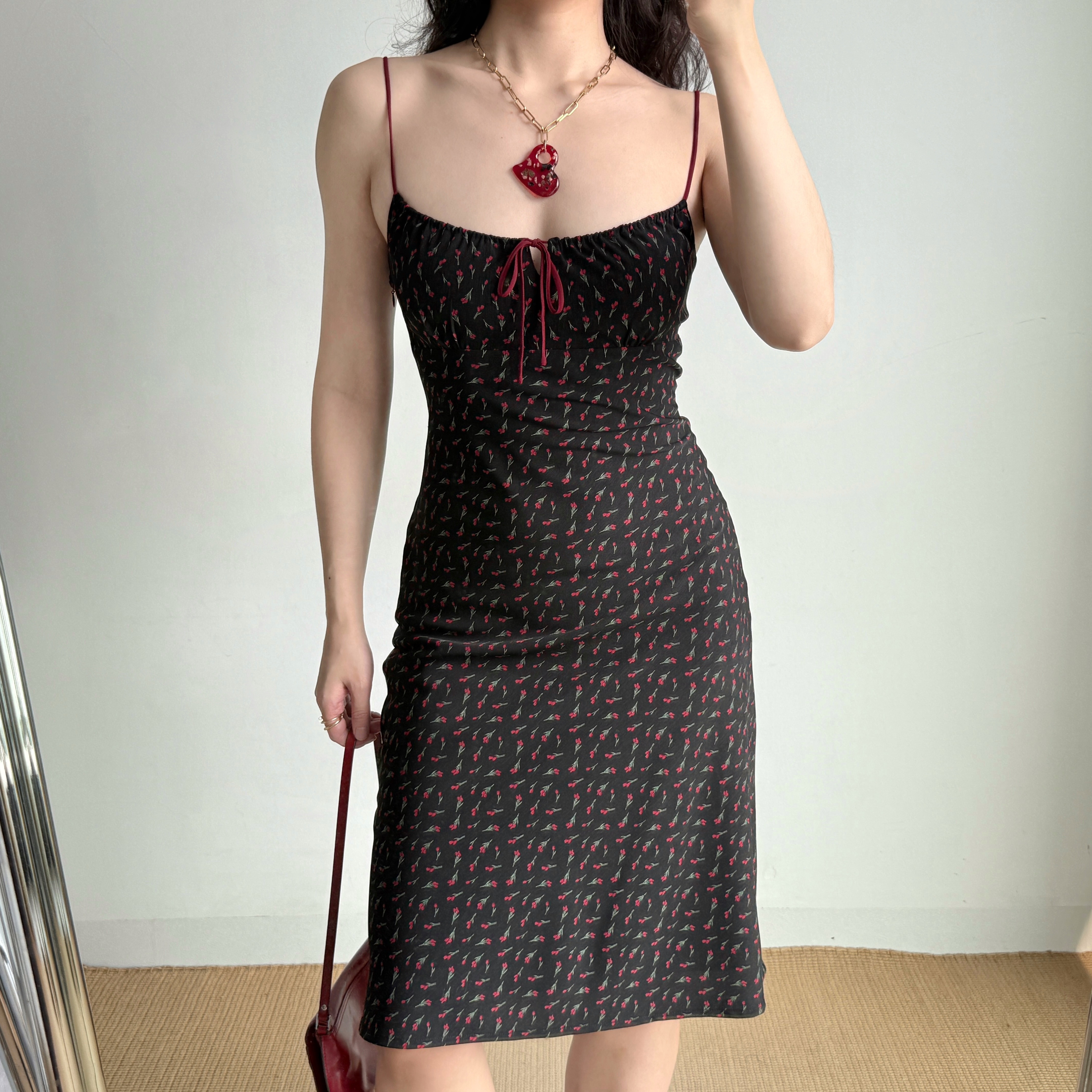 French Vintage Floral Color-Blocking Cami Dress - Mid-Length, Y2K Inspired, Perfect for Summer Outings and Casual Chic Looks