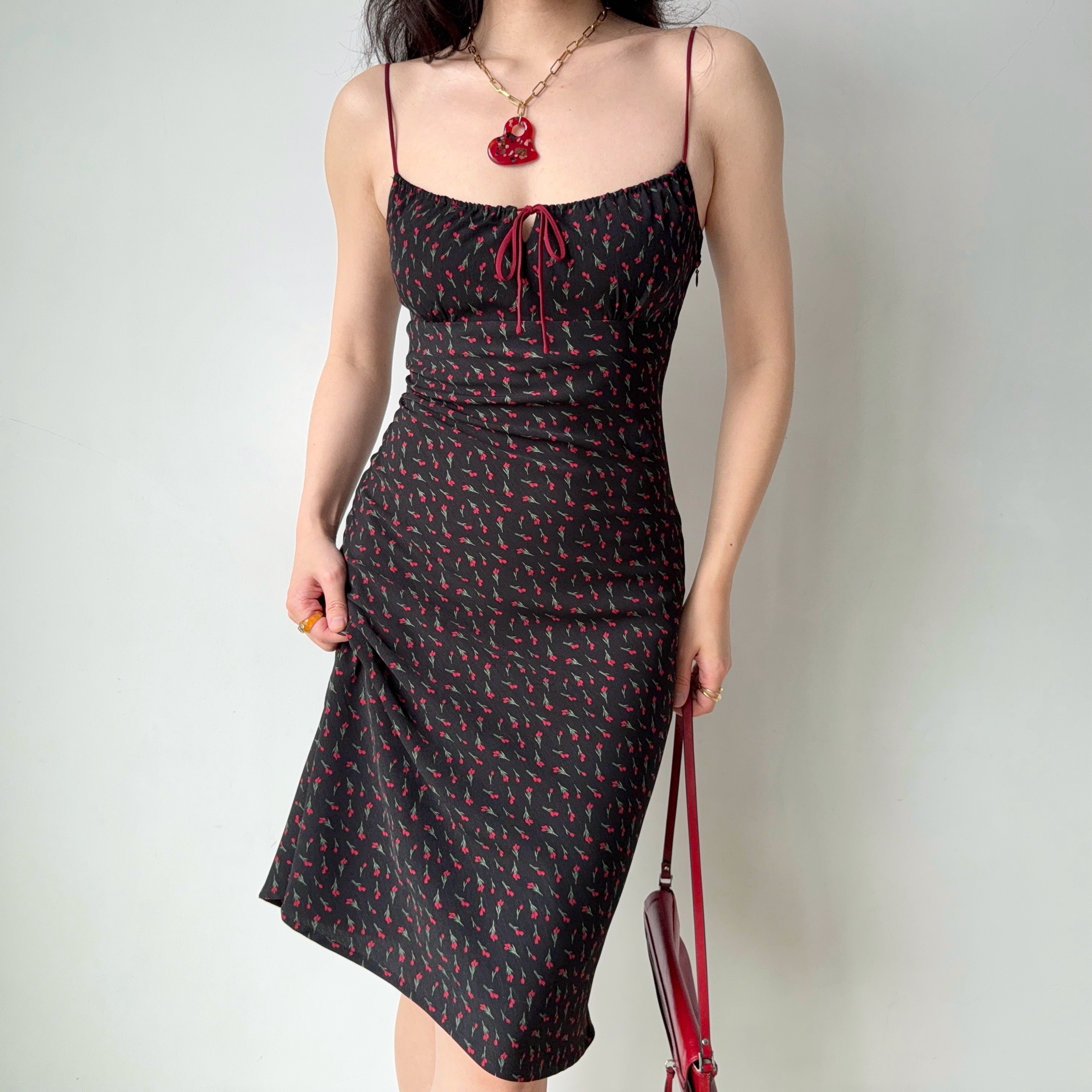 French Vintage Floral Color-Blocking Cami Dress - Mid-Length, Y2K Inspired, Perfect for Summer Outings and Casual Chic Looks
