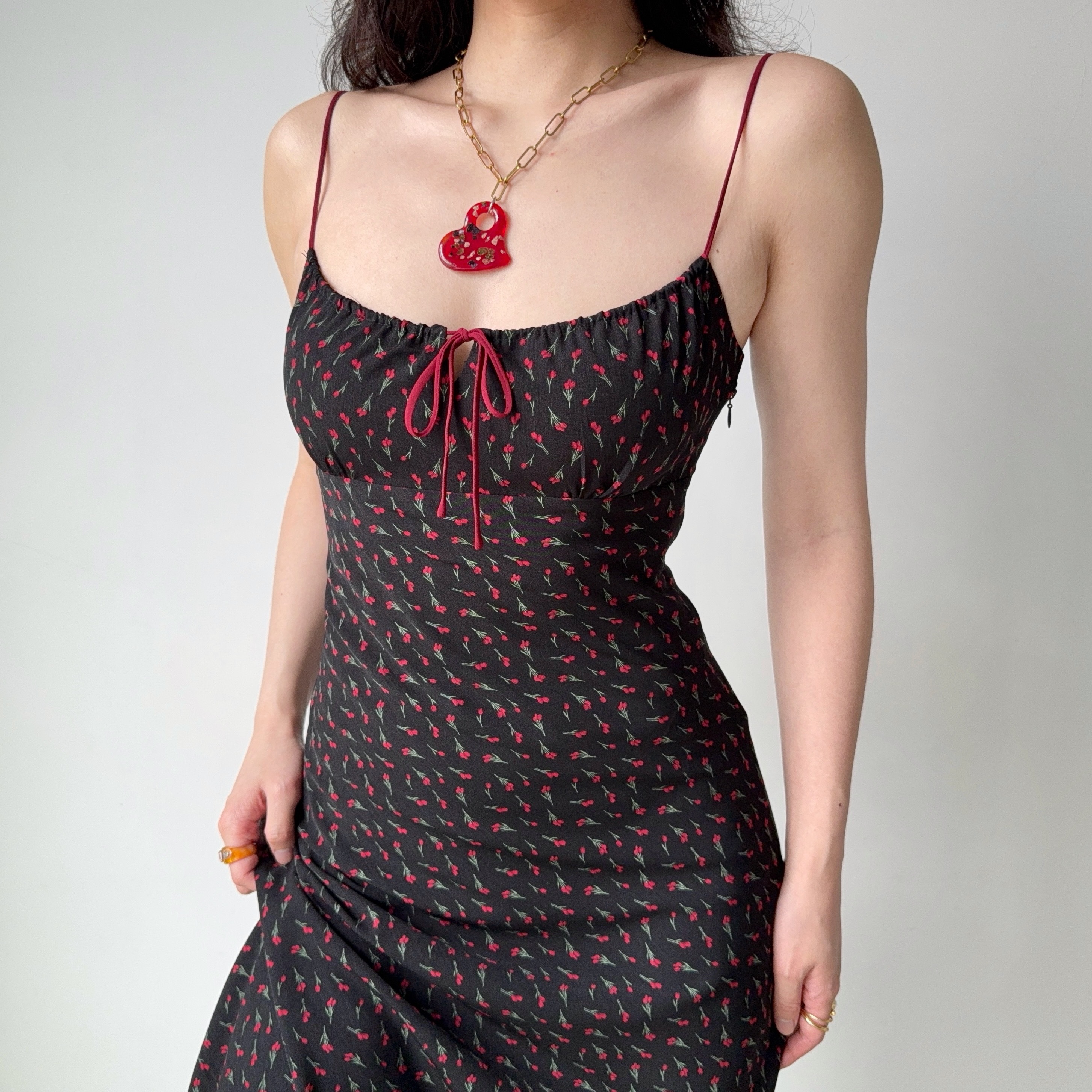 French Vintage Floral Color-Blocking Cami Dress - Mid-Length, Y2K Inspired, Perfect for Summer Outings and Casual Chic Looks