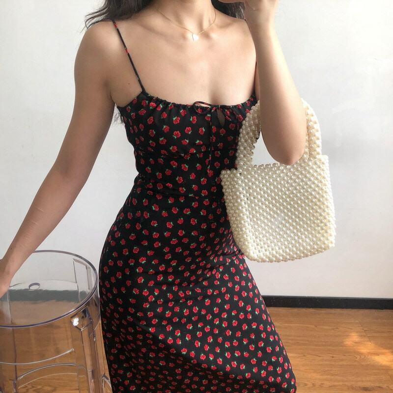 French Vintage Floral Slip Dress - Sexy Slim Fit Long Skirt for Beach & Casual Wear - Y2K Style