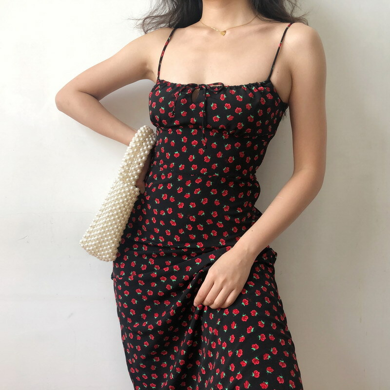 French Vintage Floral Slip Dress - Sexy Slim Fit Long Skirt for Beach & Casual Wear - Y2K Style