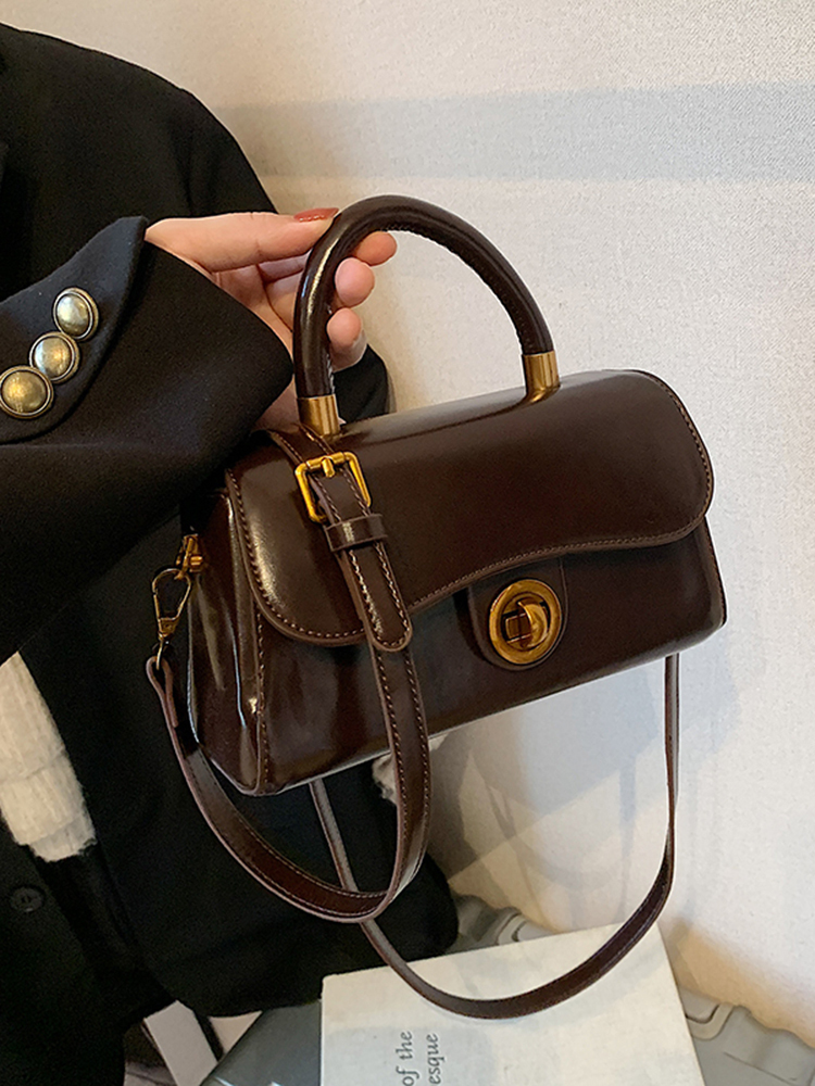 French Vintage Oil Wax Leather Handbag for Women - Textured Small Square Bag, Versatile Shoulder & Crossbody Bag, Spring/Summer 2025