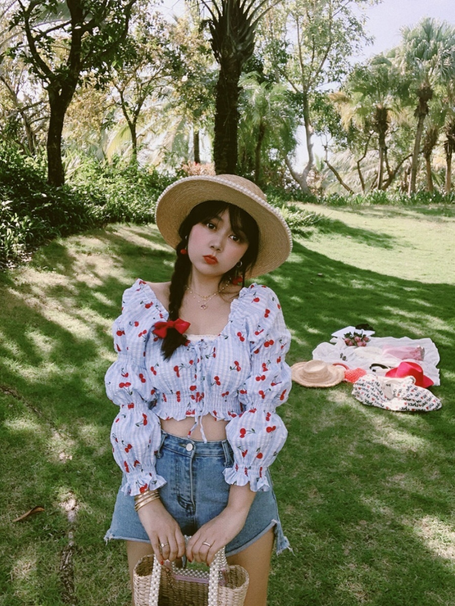 French Vintage Square Neck Puff Sleeve Drawstring Short Crop Top - 2025 Spring/Summer Fashion, Y2K Inspired, Chic Style