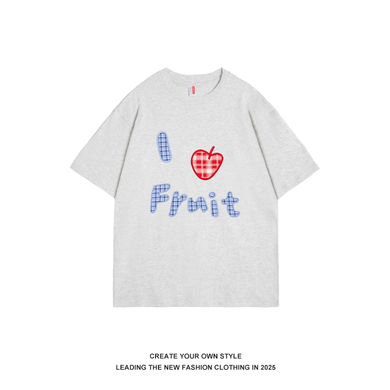 Fruit Letter Print Short Sleeve Women's T-shirt - 2025 Summer Casual Pure Cotton in Korean Style - White Tee