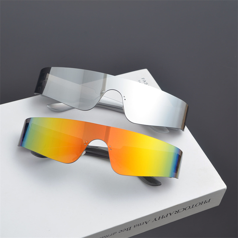 Futuristic Cyberpunk Frameless One-Piece Sunglasses for Trendy Boys and Girls - Ideal for Street Photography and Riding.