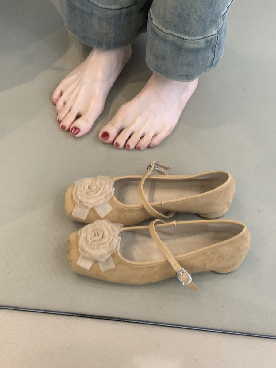 Gentle Fairy Style Sheepskin Square Toe Chunky Heel Mary Jane Shoes - French One-Strap Evening Flats for a Chic Look