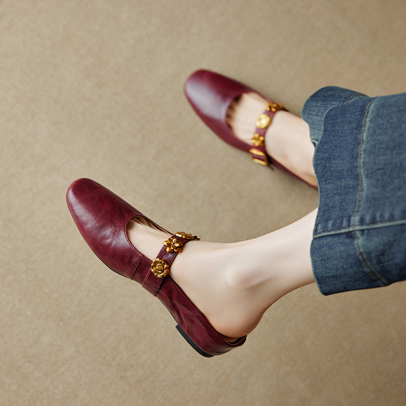 Genuine Leather Square Toe One-Strap Mule Slippers for Women - Summer 2025 Hidden Height Closed-Toe Fashion Footwear