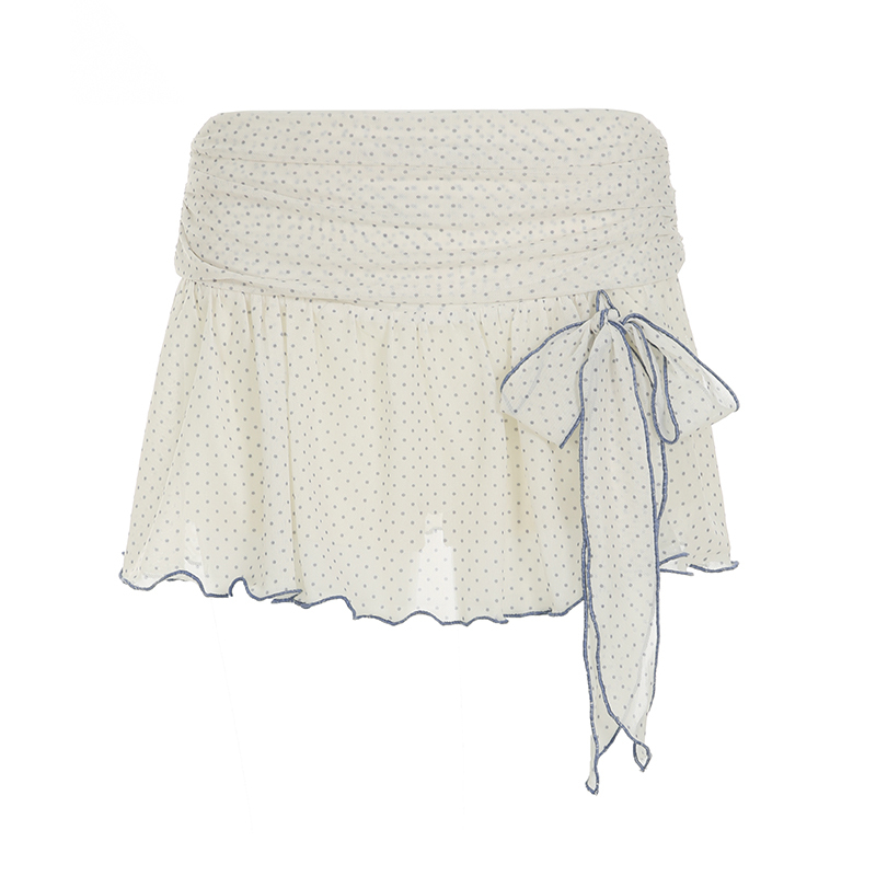 Girls' Butterfly Flower Polka Dot Short Pleated Skirt - Low Waist French Style Net Yarn Design for Y2K Fashion