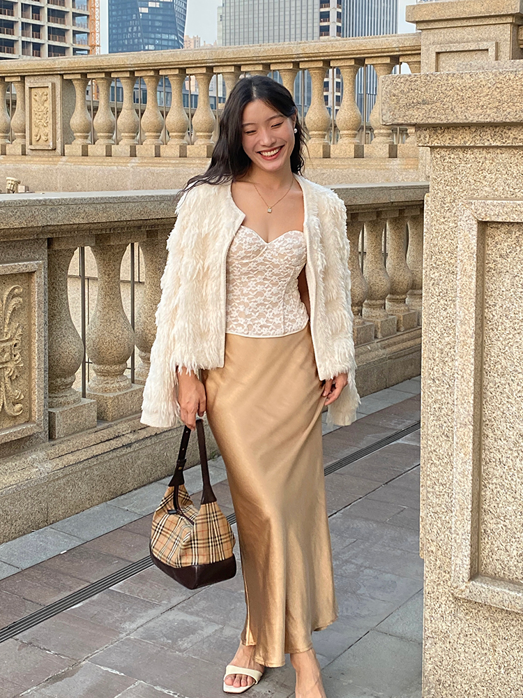Glossy Satin Midi Skirt - French-Style High-Waisted Bodycon Mermaid Skirt for Elegant Y2K Fashion