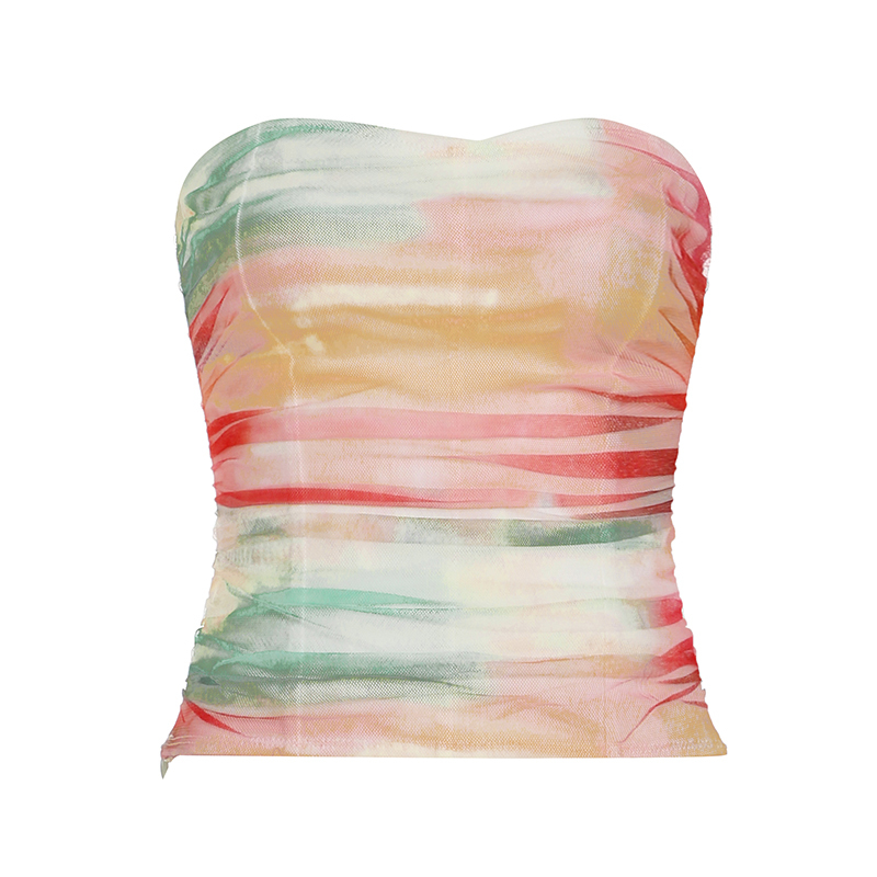 Gradient Color Strapless Backless Holiday Top for Women - Waist-Cinching Mesh Camisole, Perfect for Summer and 90s Style