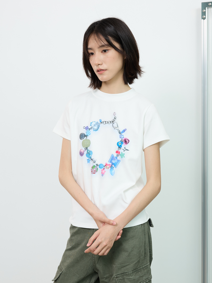 Gradient Printed Short Sleeve Crop Top T-Shirt for Women with Shoulder Design - Summer Fashion Statement