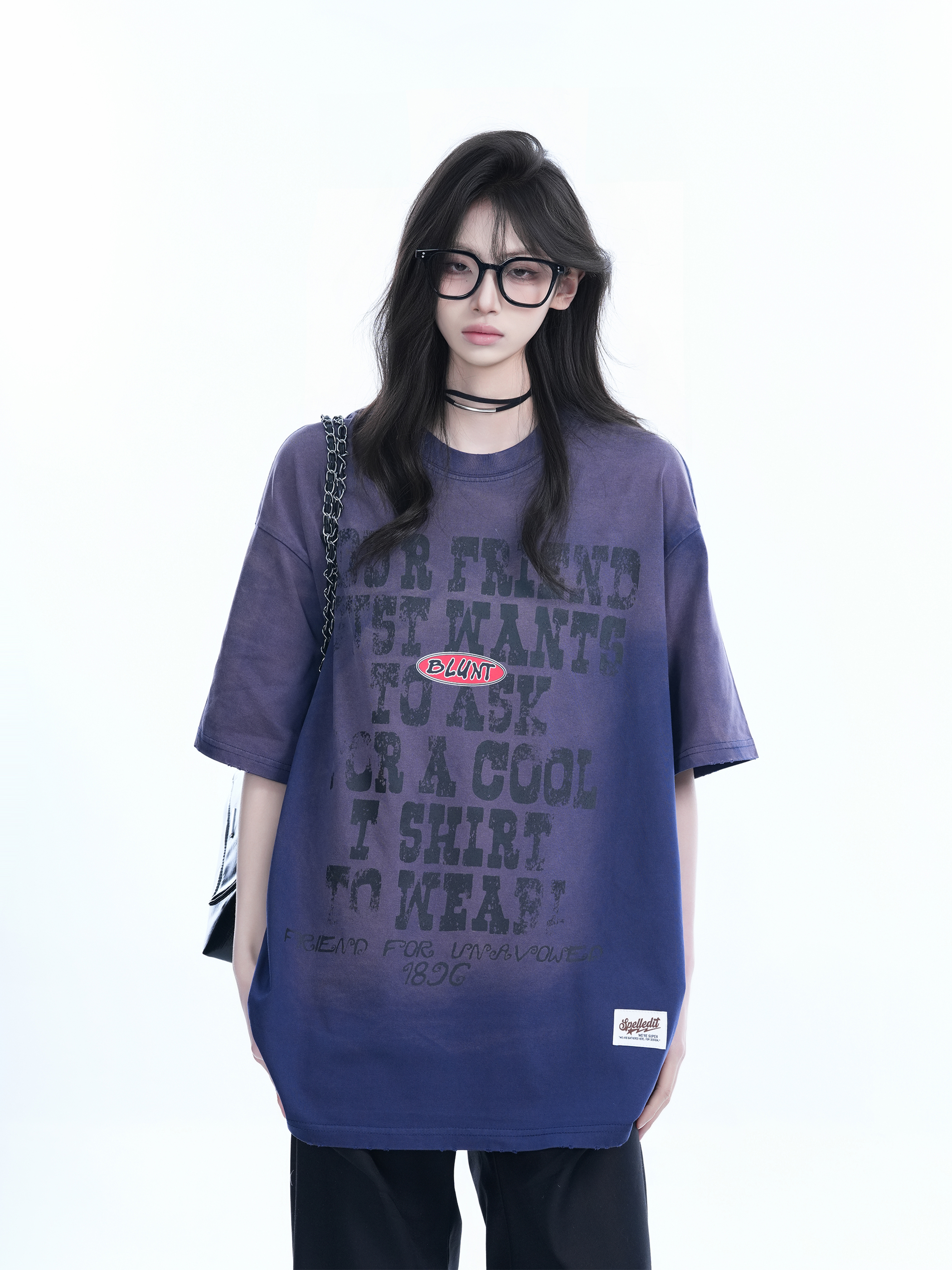 Gradient Purple Oversized Short Sleeve T-Shirt for Women - American Street Style, Trendy Loose Fit, Casual Y2K Fashion Top