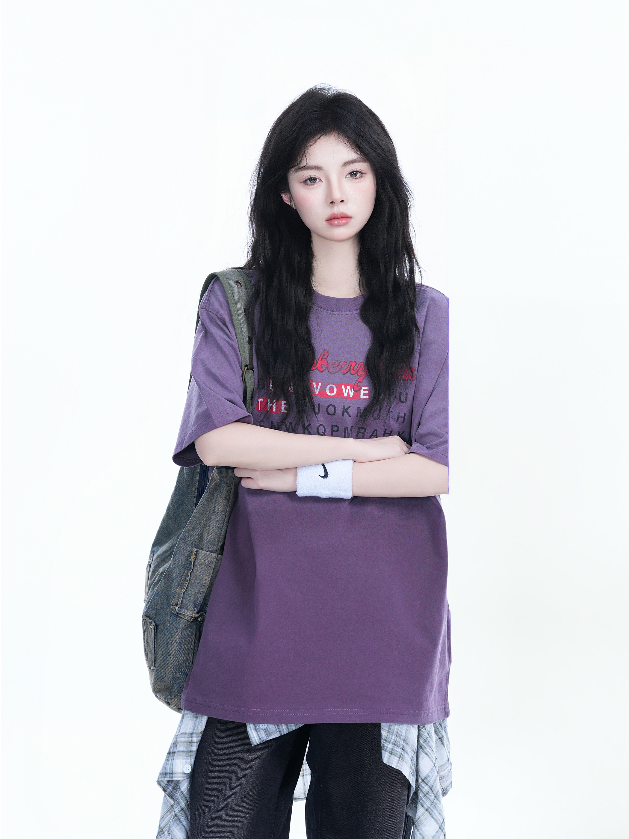 Gradient Round Neck Short Sleeve T-Shirt for Women - American Street Style, Casual Loose Fit, Summer 2023 Fashion