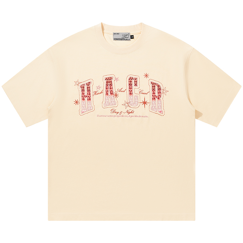 Gradient Woven Patch Embroidery Loose Round Neck Short Sleeve T-Shirt for Men and Women - 90s Inspired Unisex Fashion Top