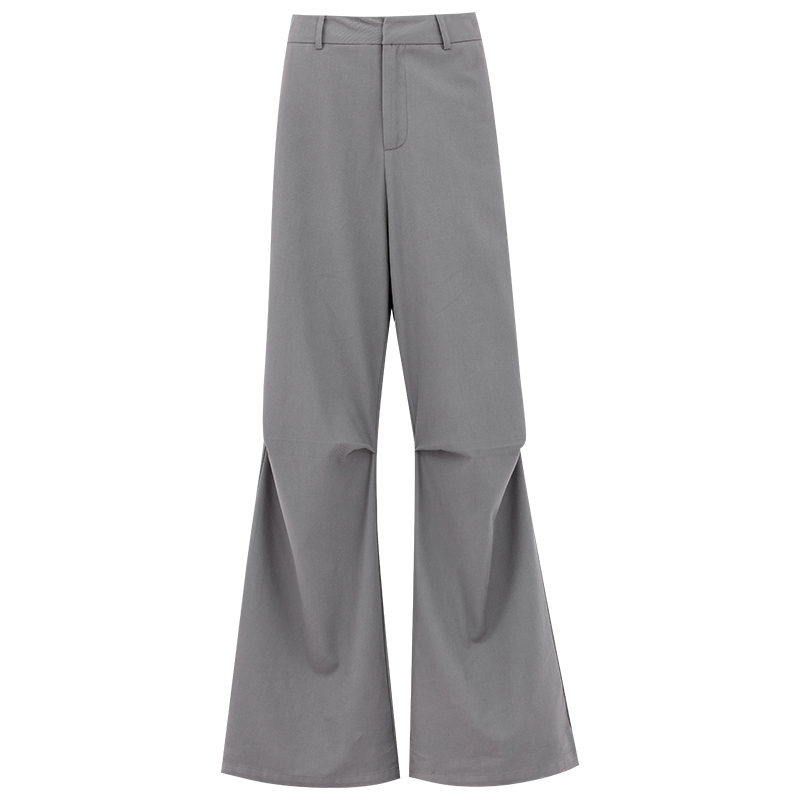 Gray High-Waisted Draped Wide-Leg Suit Pants for Women - Pleated, Slightly Flared, American High Street Style, Spring Fashion