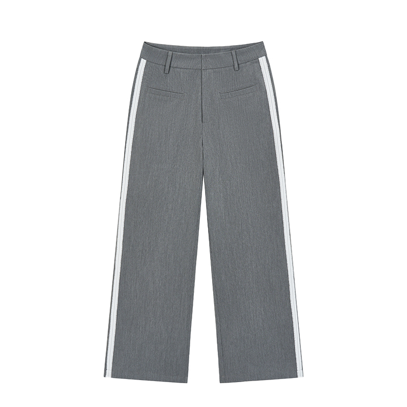 Gray Lace Patchwork Long Pants - Low-Waist Retro Casual Style, Versatile Y2K Fashion for Effortless Everyday Wear