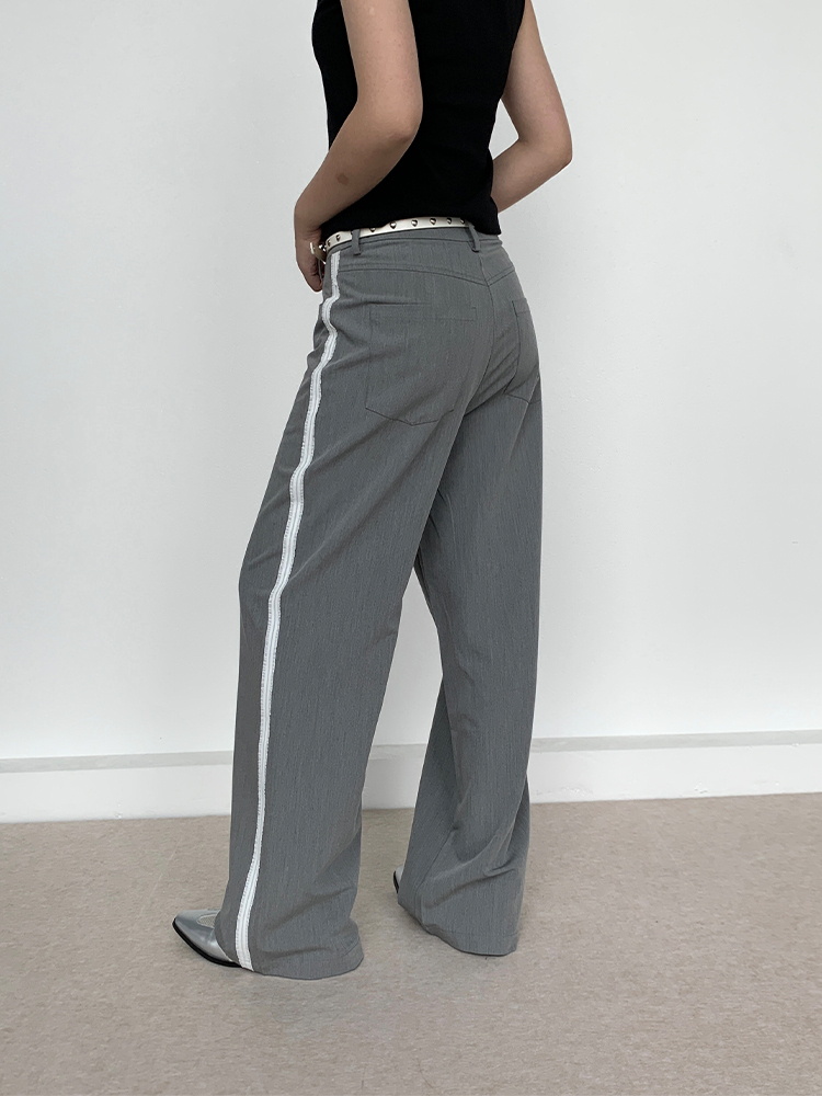 Gray Lace Patchwork Long Pants - Low-Waist Retro Casual Style, Versatile Y2K Fashion for Effortless Everyday Wear