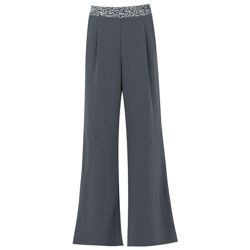Gray Sequin Patchwork Draped Wide-Leg Suit Pants for Women - Loose Slim Fit, Slightly Flared, Summer Fashion