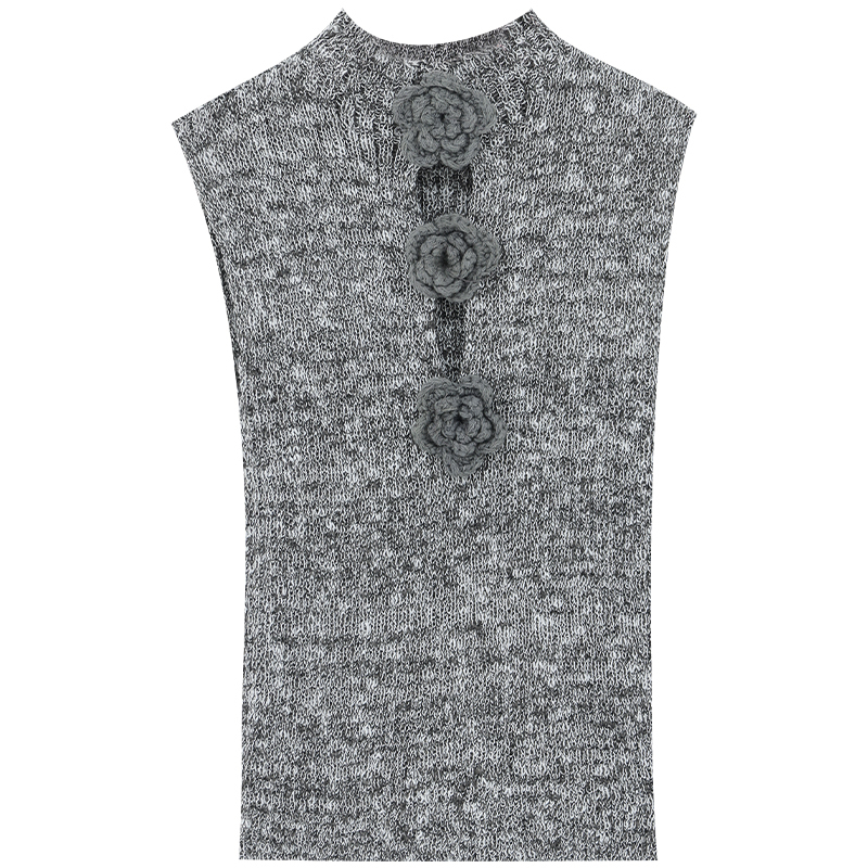 Gray Sleeveless Summer Top for Women with Hollow 3D Rose Decoration - Slimming Fit, Perfect for Casual Wear and 90s Inspired Style