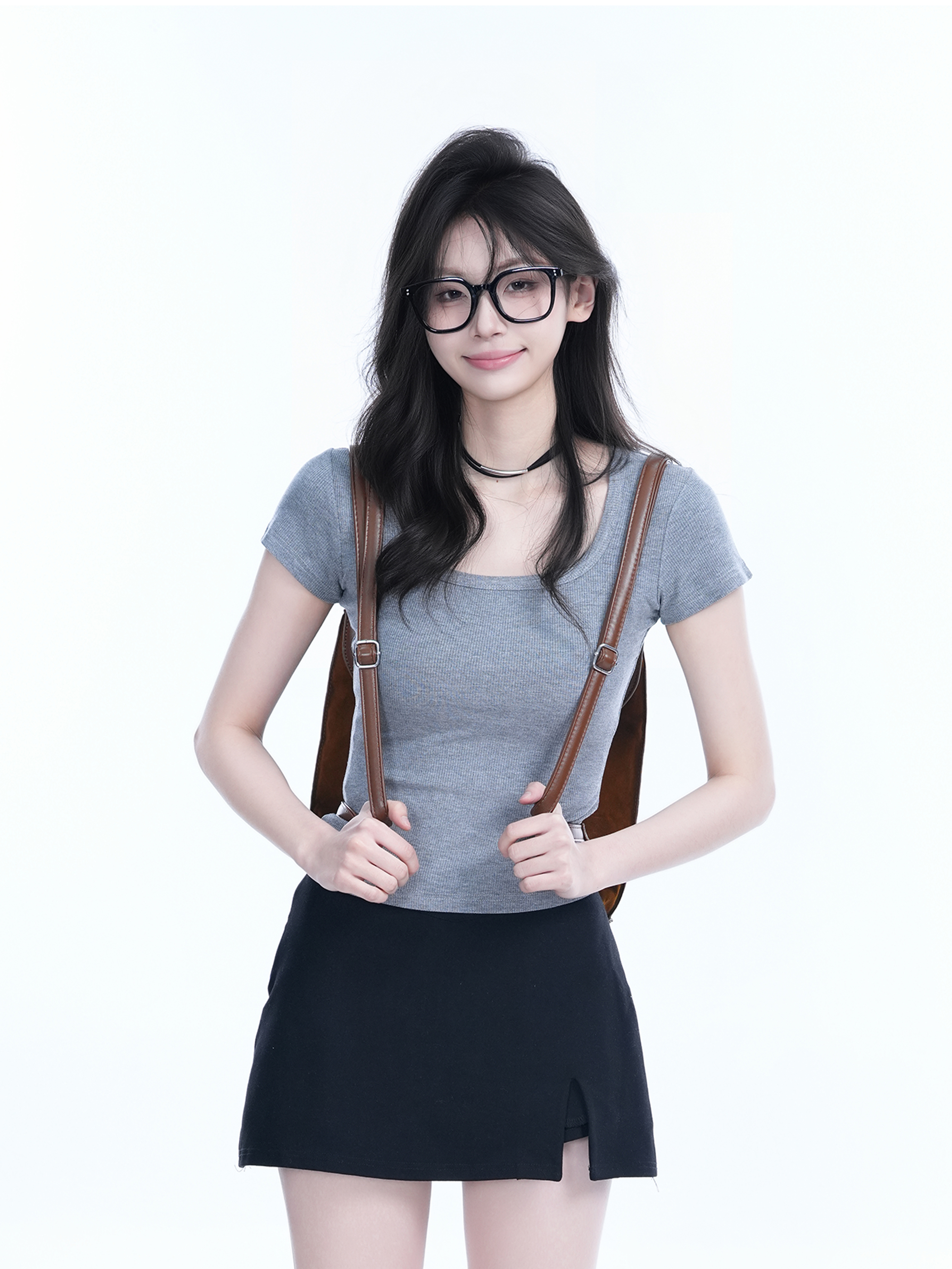 Gray Slim Fit Short-Sleeve U-Neck T-Shirt for Women, Summer Sports Base Layer, Casual Essential